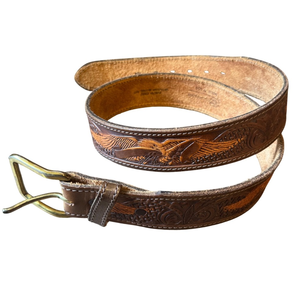 Chambers Men's Belt Western Tooled Leather Eagle Brown Size 36